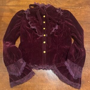 Whimsigoth/Gothic/Dark Academia Burgundy Velvet & Lace Vicrtorian Style Top XXL